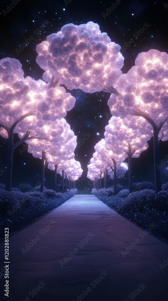 Poster futuristic park visualizing cost and value urban setting 3d nighttime environment serene viewpoint i