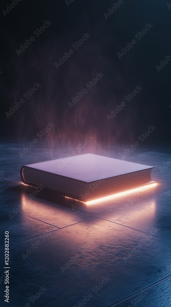 Poster illuminated books on a library table enigmatic atmosphere digital modern space close-up view light a