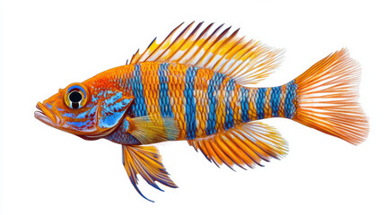 Fototapeta premium A minimalist cut-out of a tropical fish, vibrant orange and blue stripes, gracefully swimming with fins extended