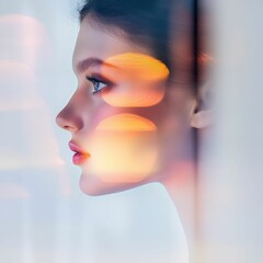 Reflections of emotion in a shop window urban setting portrait photography serene environment close-up view human experience