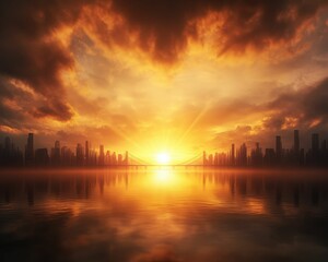 Fototapeta premium Skyscrapers at dawn a metropolis reflection cityscape digital urban environment aerial view cost of living