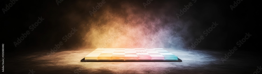 Poster dynamic chessboard representation of values artistic studio visual artwork dark atmosphere elevated 
