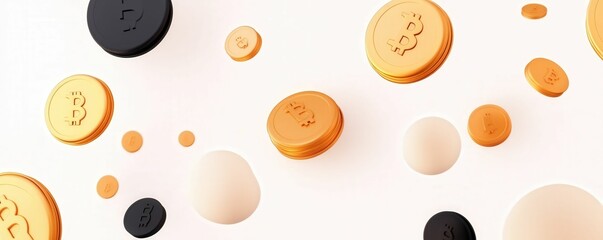 Fototapeta premium Floating price tags and coins concept abstract environment digital business innovation creative viewpoint