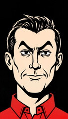 Stylized man smiling confidently against black background