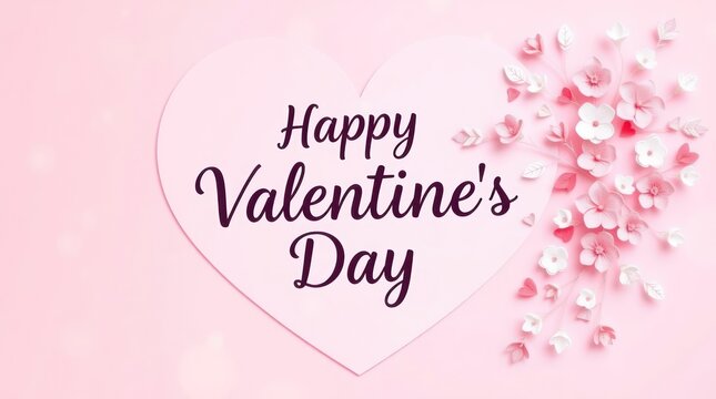 Naklejki A pink Valentine's Day card adorned with hearts and delicate pink flowers