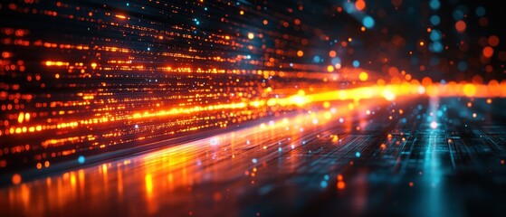 Obraz premium Vibrant abstract light trails creating a dynamic visual effect in a digital space
