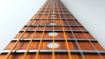 Obraz premium Acoustic guitar fretboard, close-up, strings, music instrument