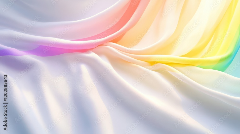 Poster soft, flowing fabric with vibrant rainbow colors blending seamlessly, creating an ethereal atmospher