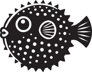 Puffer Fish Silhouette isolated on white background Minimalist blowfish vector shape © Md Hasan