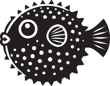 Puffer Fish Silhouette isolated on white background Minimalist blowfish vector shape