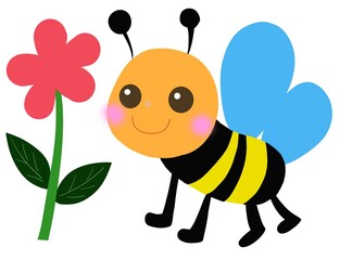 ミツバチちゃんと花のイラストセット
