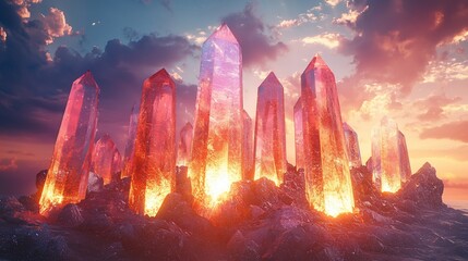 Fototapeta premium Glowing red crystals at sunset.