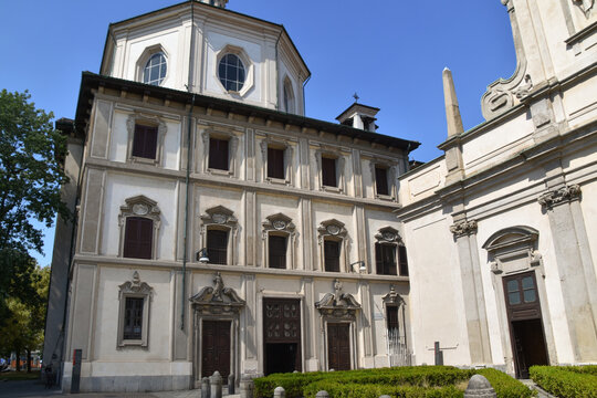 Exterior of San Bernardino alle Ossa in Milan, Italy