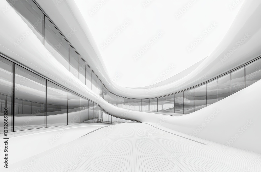 Poster modern architectural design with fluid forms and sleek lines creating a sense of motion and space, s