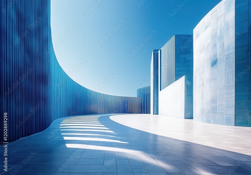 Aufkleber modern architectural design with fluid lines and bright blue sky, showcasing innovative use of mater