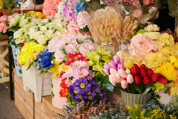 colorful flowers in a market