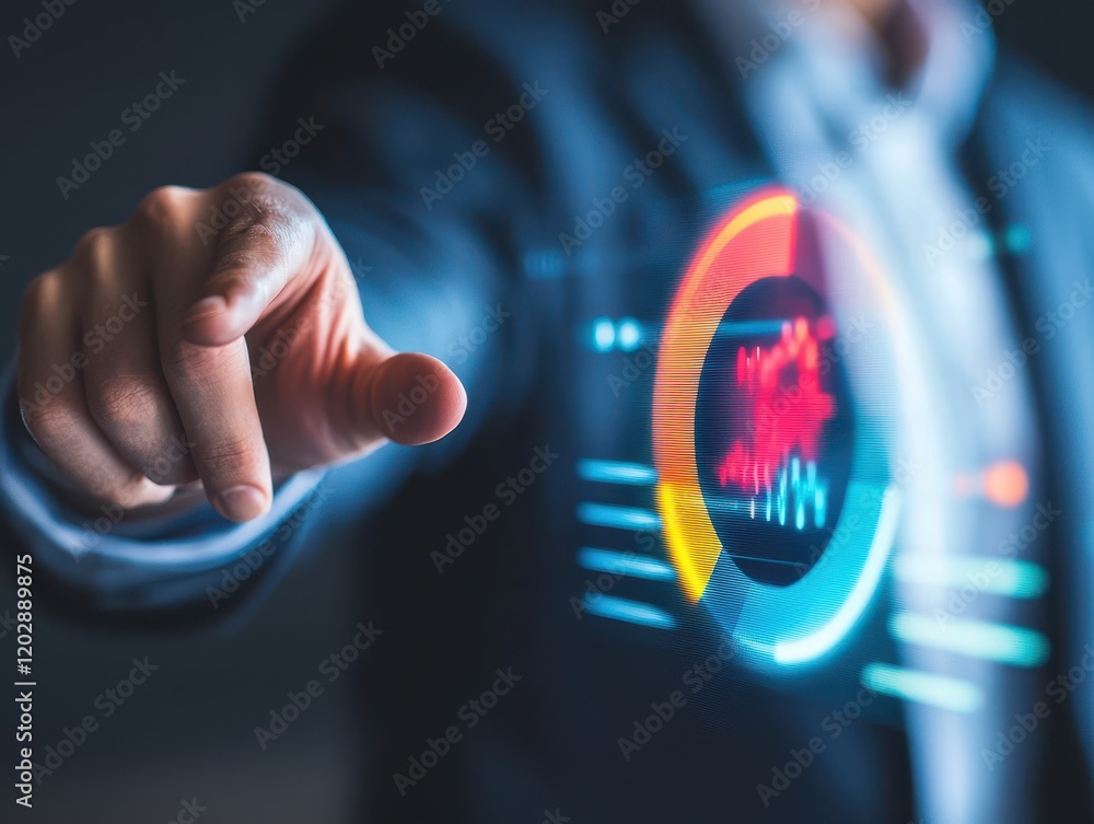 Poster customer insight expert concept. a business professional interacts with a digital data visualization