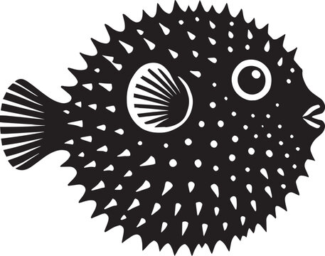 Puffer Fish Silhouette isolated on white background Minimalist blowfish vector shape