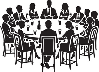 Silhouette of People Around a Table - Vector Illustration for Teamwork and Collaboration