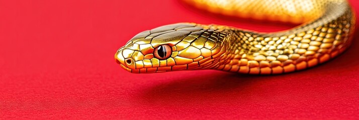 Obraz premium gold snake on red background for 2025 lunar new year