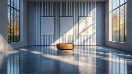 Modern Art Gallery Interior Design with Sunlight and Empty Frames