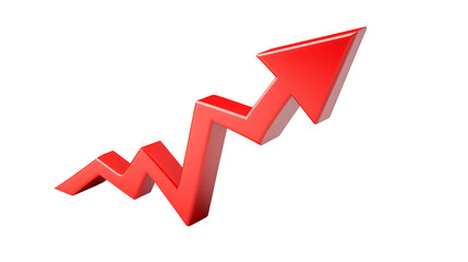 Golden Bitcoin coin,red arrow pointing upwards,PNG,transparent,rising value of digital currency