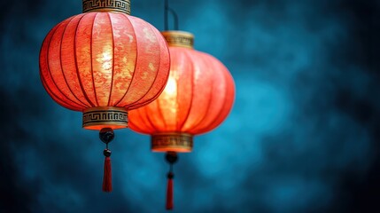 Red lanterns illuminate a dark background, suggesting a festival or celebration