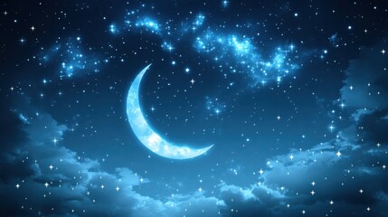 Fototapeta premium Crescent Moon Night Sky Celestial Wonder Awe Inspiring Starry Nightscape
