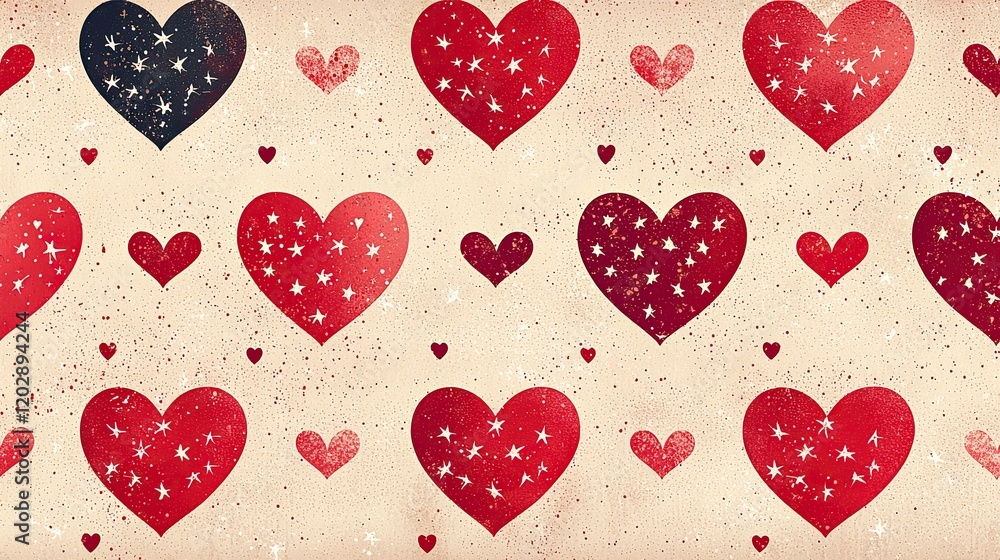 Poster colorful hearts pattern with stars on textured background suitable for various creative projects