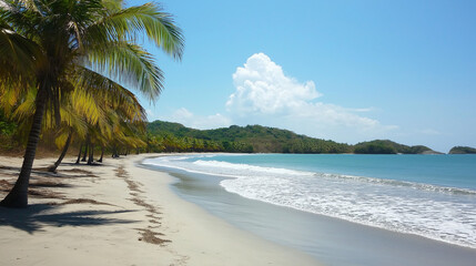 Tropical Sandy Beach with Soft Blue Ocean Waves and Clear Water