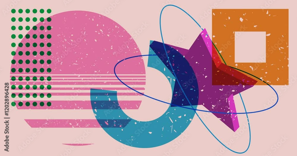 Poster risograph shapes. geometry elements abstract texture. big colorful geometric animation. object in tr