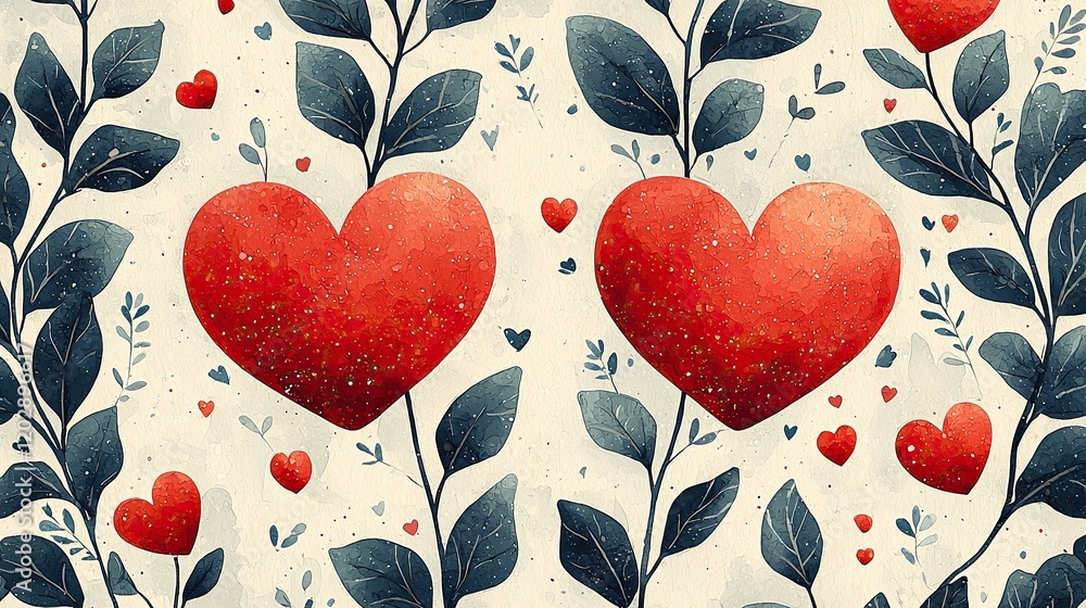 Aufkleber heart patterns intertwining with leaves in a creative design for decor or artistic projects