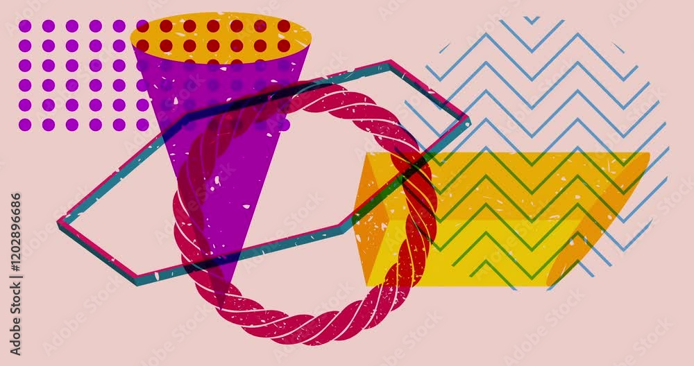 Poster risograph shapes. geometry elements abstract texture. big colorful geometric animation. object in tr