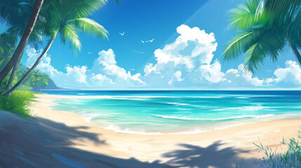 Obraz premium Tropical Sandy Beach with Soft Blue Ocean Waves and Clear Water