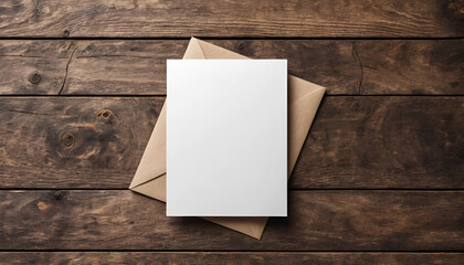 A2 blank Greeting Card blank Mockup on Rustic Wood with Clipping Path