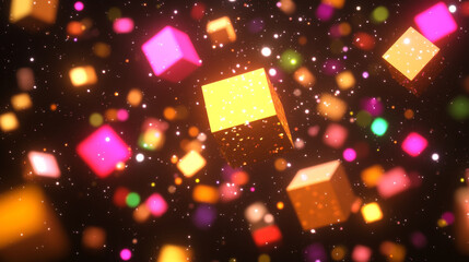Colorful cubes floating in dark abstract space