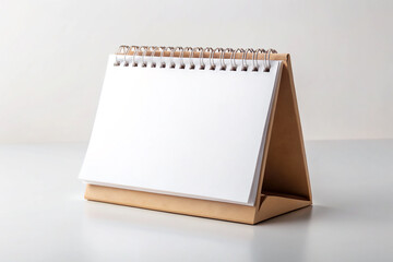 Blank white desktop spiral calendar mock up, standing desk calendar template isolated on white background