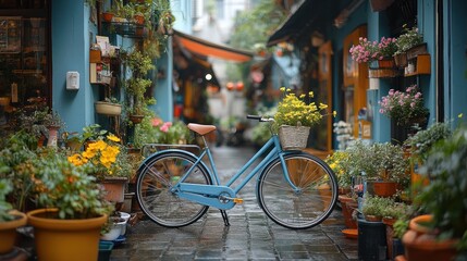 Serene Bicycle Lane in a Flower-Lined Alley