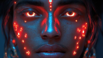 Cyberpunk Tribal Portrait: Glowing Face Art
