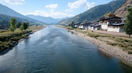 Serene River Valley in Bhutan