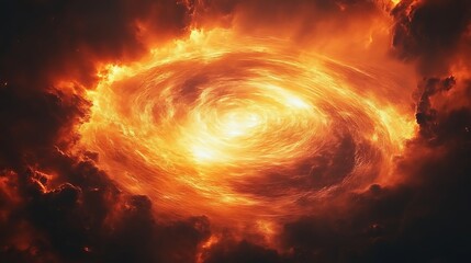 Obraz premium Fiery swirling nebula cosmic cloud formation