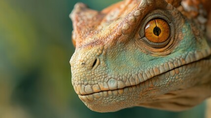 Fototapeta premium A close up of a lizard's face with a green and brown pattern
