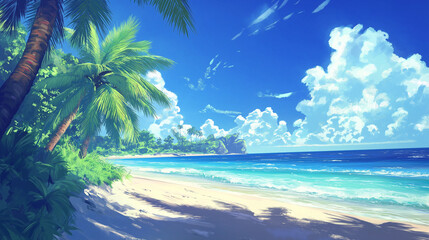 Tropical Sandy Beach with Soft Blue Ocean Waves and Clear Water 