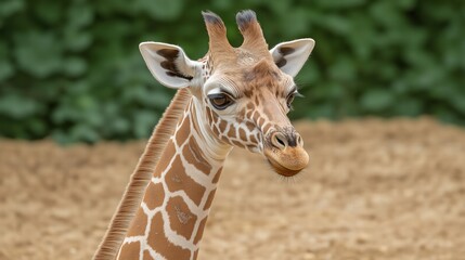 Obraz premium A giraffe is looking at the camera with its head tilted