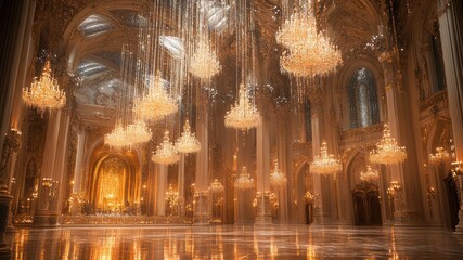 Opulent Palace Ballroom: A Golden Symphony of Light and Luxury