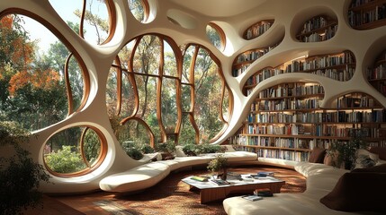 Organic Architecture Library: A Serene Reading Room