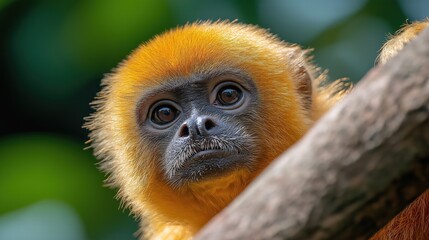 Fototapeta premium A baby monkey with a brown face and a brown body
