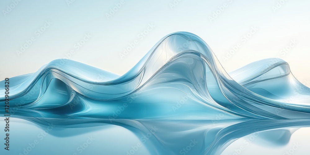 Poster serene abstract fluid waves displaying translucent blue tones under soft light reflecting a calm and