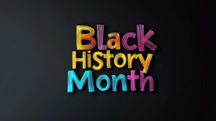 Obraz premium A colorful text design celebrating Black History Month against a dark background.