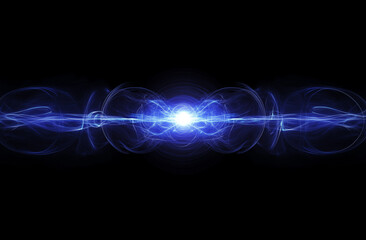 Blue light energy swirls in an abstract background, symbolizing the power of quantum science and advanced technology.